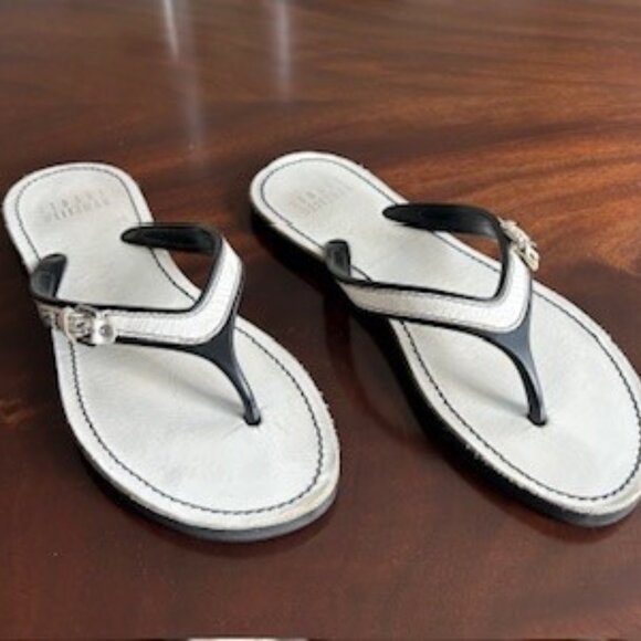 Stuart Weitzman White + Black Thong Sandals - Picture 1 of 4